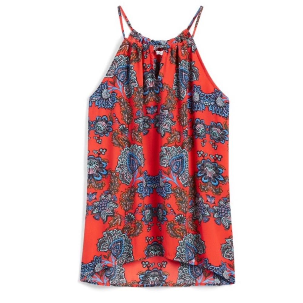 Vibrant, floral keyhole blouse
